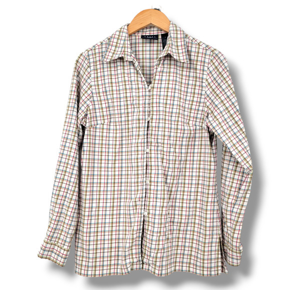 Crazy Horse Women's Western V Neck Plaid Button Down Shirt Cream Size Medium‎ - Picture 1 of 9